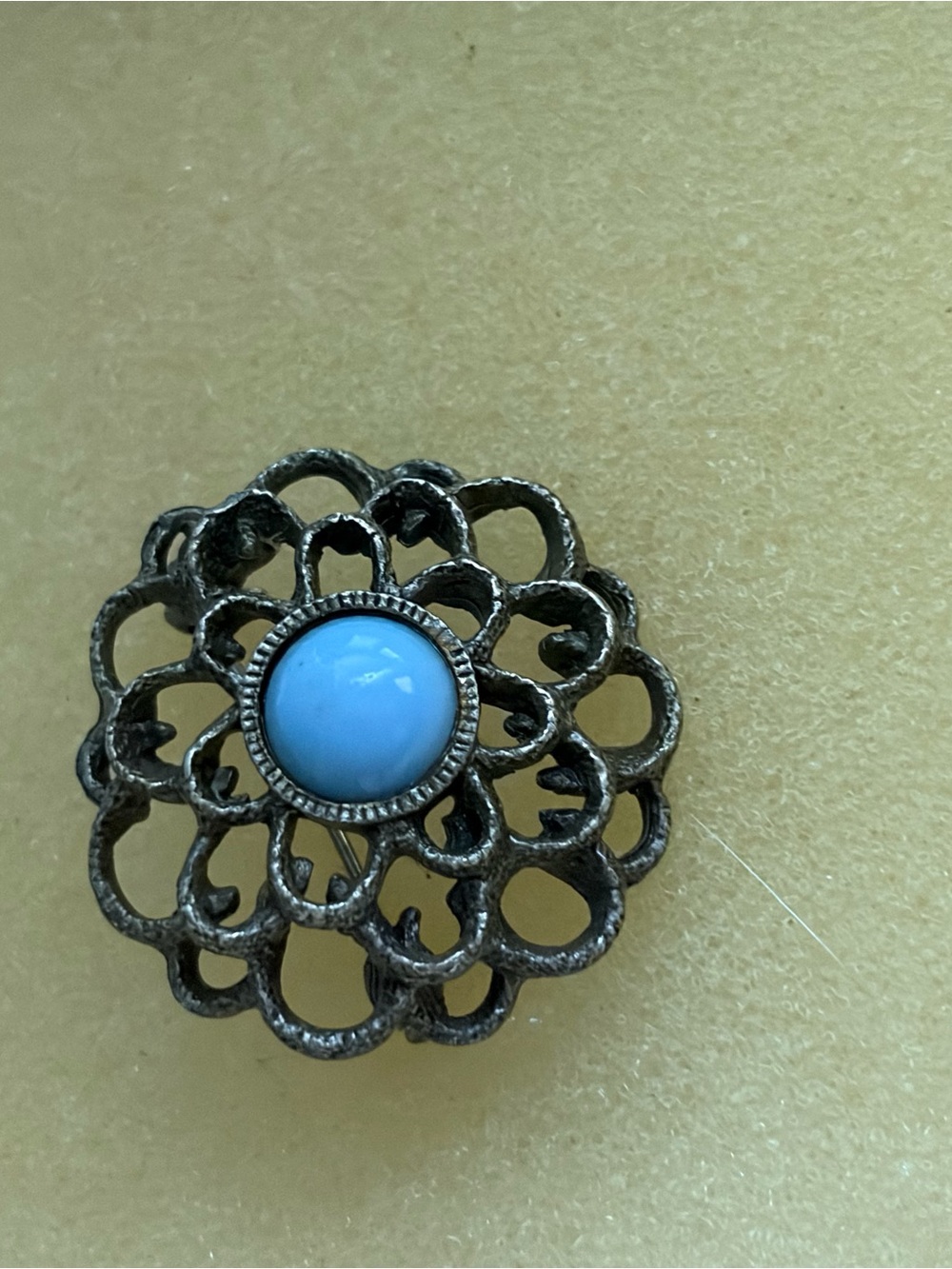 4/$100 Vintage-Style Flower Brooch with Light Blue Cabochon